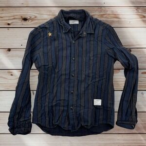 The Editor Shirt Mens Medium Blue Striped Long Sleeve Button Up Stars